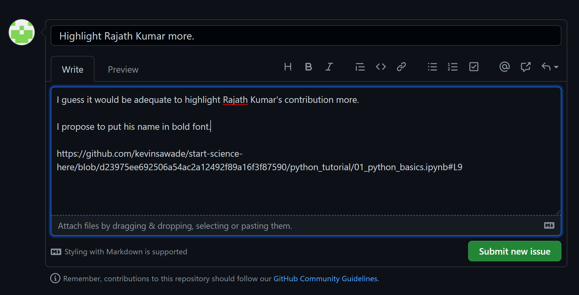 Image showing how to compose an issue.