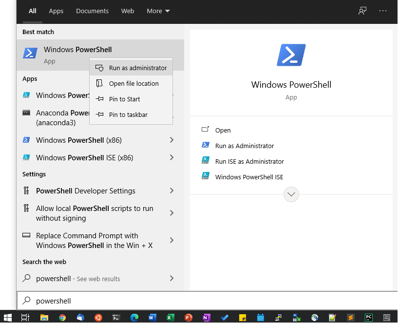 How to start powershell as admin.